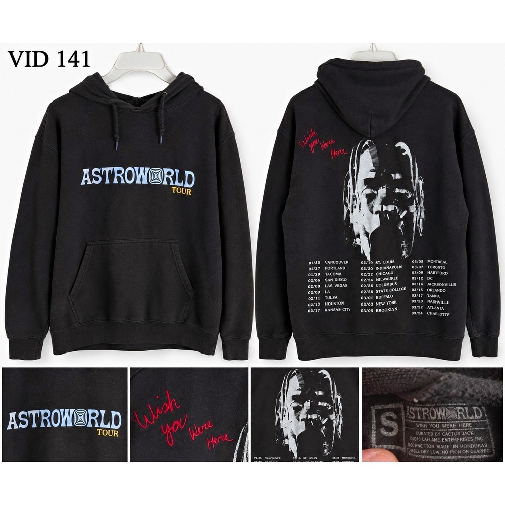 Astroworld Tour Black Pullover Hoodie Men's S Cactus Jack "Wish You Were Here"